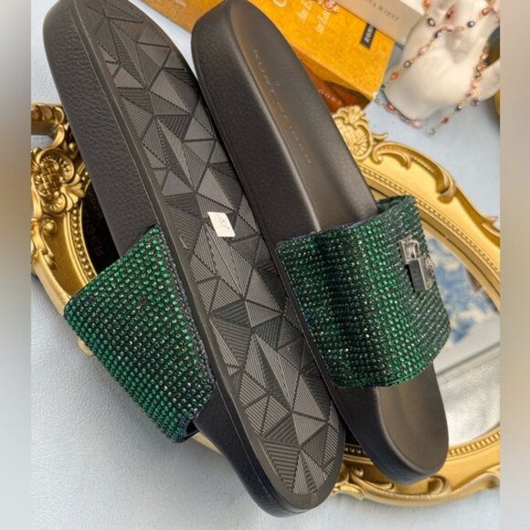 🆕 KURT GEIGER LONDON 🧿 NWOB Brixton Poolslide, Blue Green Crystals - Sz 37 US7 - Picture 9 of 15